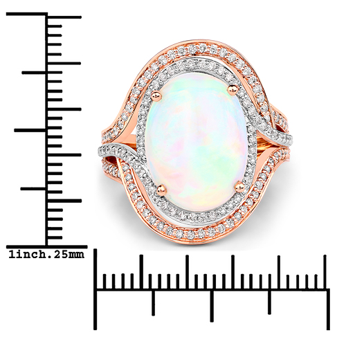 5.78 Carat Genuine Ethiopian Opal and White Diamond 14K Rose Gold Ring
