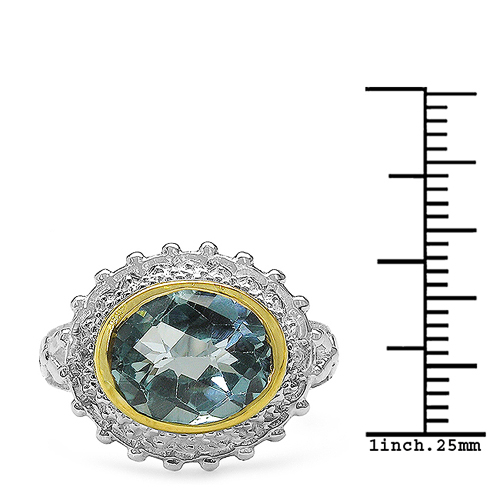 Two Tone Plated 5.01 Carat Genuine Blue Topaz & White Topaz .925 Sterling Silver Ring