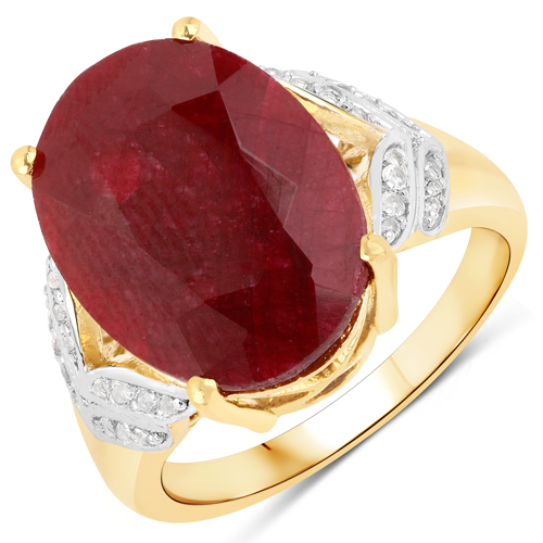 Ruby-12.18 Carat Dyed Ruby and White Topaz .925 Sterling Silver Ring