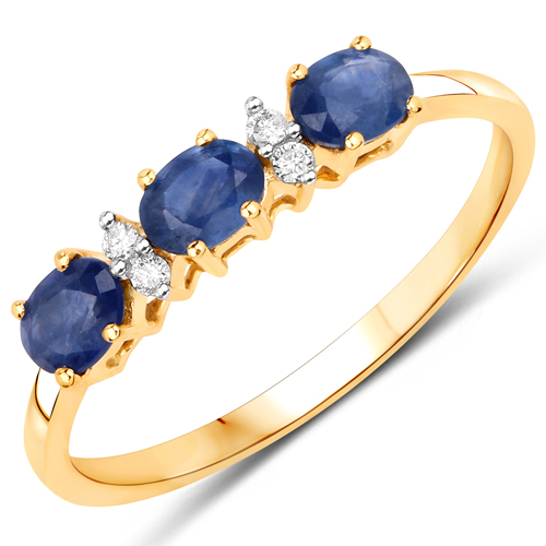 Sapphire-0.70 Carat Genuine Blue Sapphire and White Diamond 10K Yellow Gold Ring