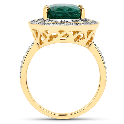 5.82 Carat Genuine Zambian Emerald and White Diamond 18K Yellow Gold Ring