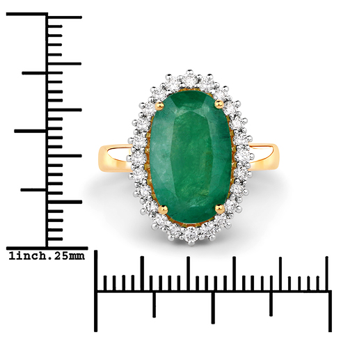 6.06 Carat Genuine Brazilian Emerald and White Diamond 14K Yellow Gold Ring