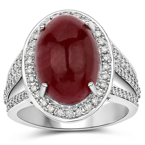 11.14 Carat Genuine Ruby and White Diamond 14K White Gold Ring