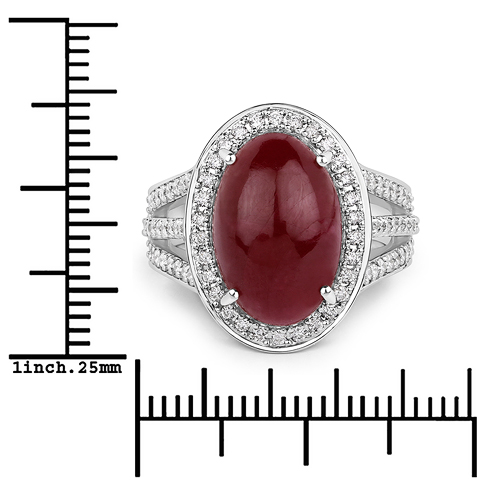 11.14 Carat Genuine Ruby and White Diamond 14K White Gold Ring