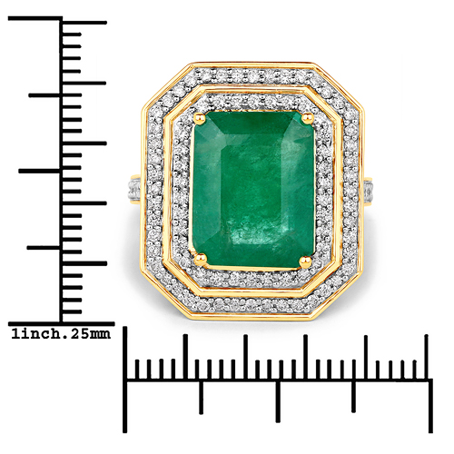 7.74 Carat Genuine Brazilian Emerald and White Diamond 18K Yellow Gold Ring