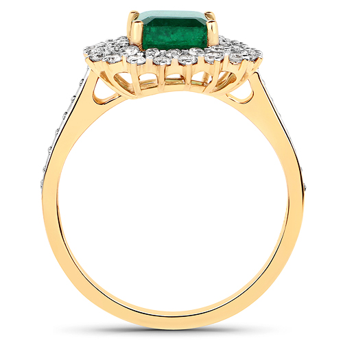 2.90 Carat Genuine Zambian Emerald and White Diamond 18K Yellow Gold Ring