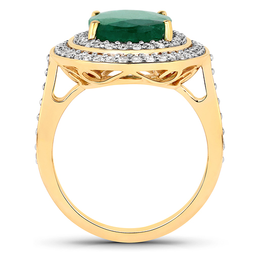 5.16 Carat Genuine Brazilian Emerald and White Diamond 18K Yellow Gold Ring