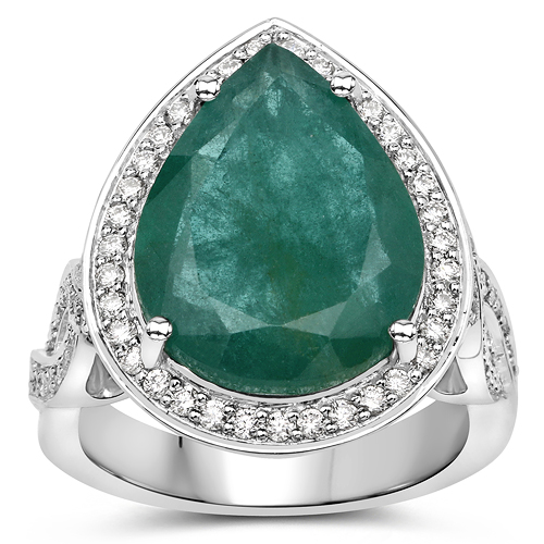 9.00 Carat Genuine Brazilian Emerald and White Diamond 14K White Gold Ring