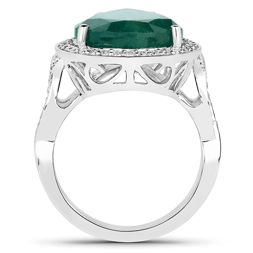 9.00 Carat Genuine Brazilian Emerald and White Diamond 14K White Gold Ring