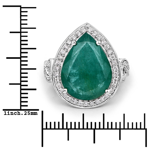 9.00 Carat Genuine Brazilian Emerald and White Diamond 14K White Gold Ring