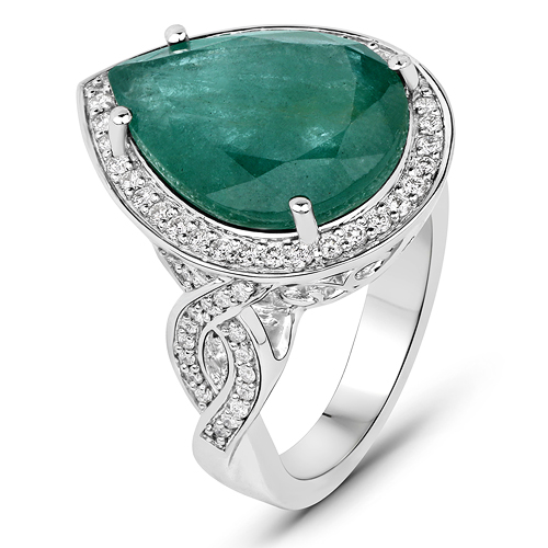 9.00 Carat Genuine Brazilian Emerald and White Diamond 14K White Gold Ring