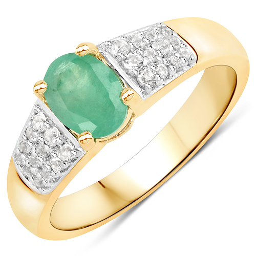 Emerald-14K Yellow Gold Plated 0.88 Carat Genuine Emerald and White Topaz .925 Sterling Silver Ring