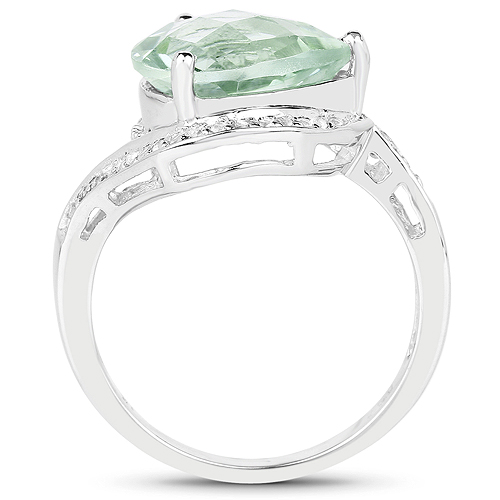 3.76 Carat Genuine Green Amethyst and White Topaz .925 Sterling Silver Ring