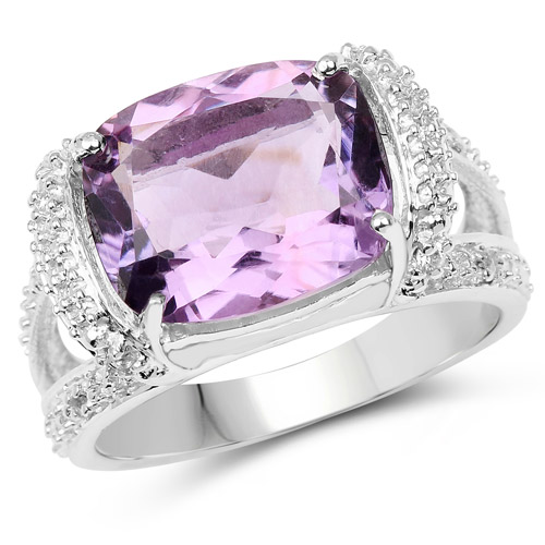 Amethyst-4.28 Carat Genuine Amethyst and White Topaz .925 Sterling Silver Ring
