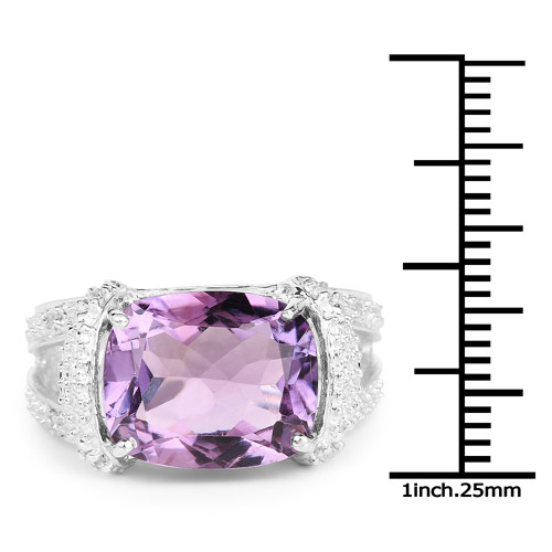 4.28 Carat Genuine Amethyst and White Topaz .925 Sterling Silver Ring