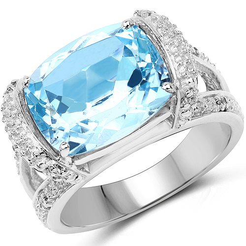 Rings-4.78 Carat Genuine Blue Topaz and White Topaz .925 Sterling Silver Ring