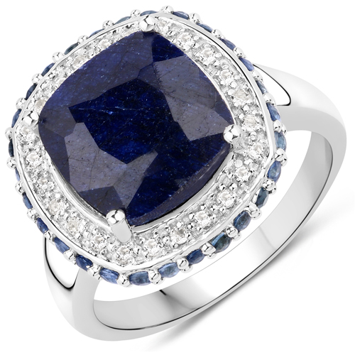 Sapphire-6.46 Carat Dyed Sapphire, Blue Sapphire and White Topaz .925 Sterling Silver Ring
