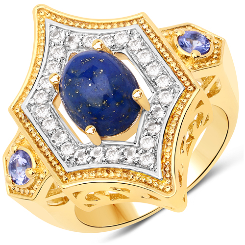 Rings-18K Yellow Gold Plated 3.17 Carat Genuine Multi Stones .925 Sterling Silver Ring