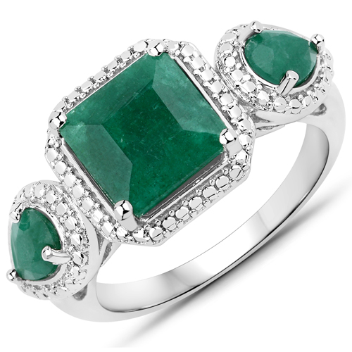 Emerald-2.74 Carat Dyed Emerald .925 Sterling Silver Ring