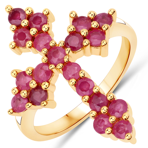 Ruby-18K Yellow Gold Plated 1.24 Carat Genuine Ruby .925 Sterling Silver Ring