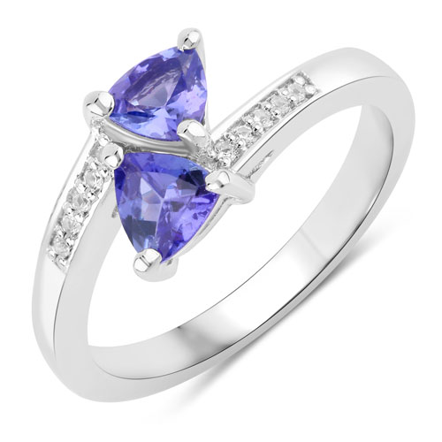 Tanzanite-0.91 Carat Genuine Tanzanite and Created White Sapphire .925 Sterling Silver Ring