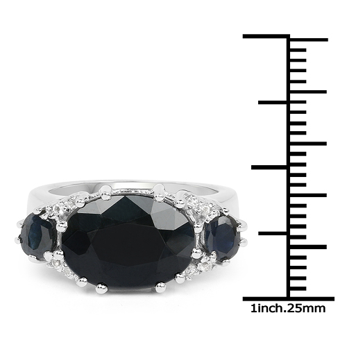 8.62 Carat Genuine Black Sapphire & White Topaz .925 Sterling Silver Ring