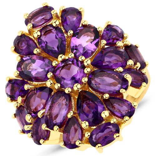 Amethyst-18K Yellow Gold Plated 5.95 Carat Genuine Amethyst .925 Sterling Silver Ring