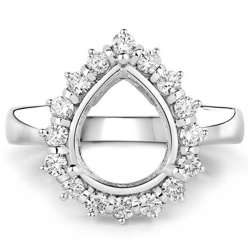 0.48 Carat Genuine White Diamond 14K White Gold Semi Mount Ring - holds 11x9mm Pear Gemstone