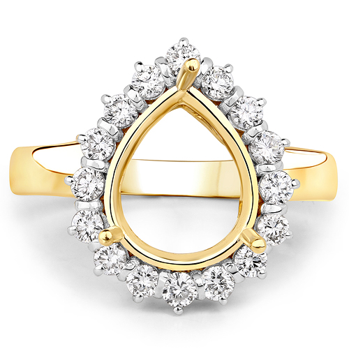 0.48 Carat Genuine White Diamond 14K Yellow Gold Semi Mount Ring - holds 11x9mm Pear Gemstone