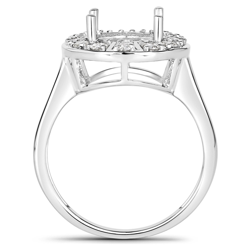 0.42 Carat Genuine White Diamond 14K White Gold Semi Mount Ring - holds 11x9mm Oval Gemstone