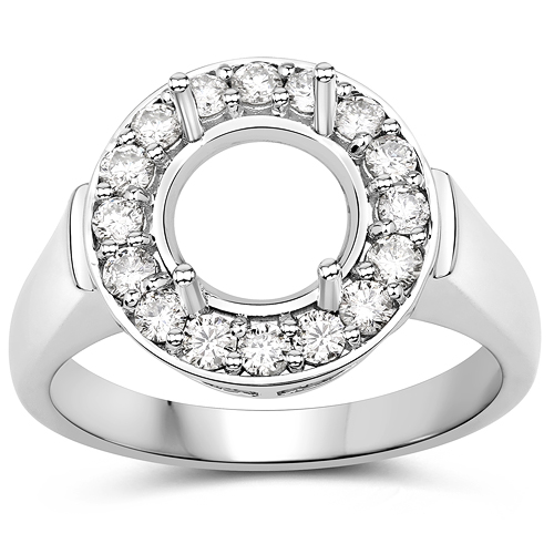 0.48 Carat Genuine White Diamond 14K White Gold Semi Mount Ring - holds 8.00mm Round Gemstone