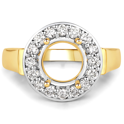 0.48 Carat Genuine White Diamond 14K Yellow Gold Semi Mount Ring - holds 8.00mm Round Gemstone
