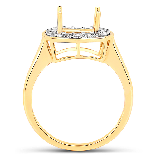 0.48 Carat Genuine White Diamond 14K Yellow Gold Semi Mount Ring - holds 8x8mm Cushion Gemstone