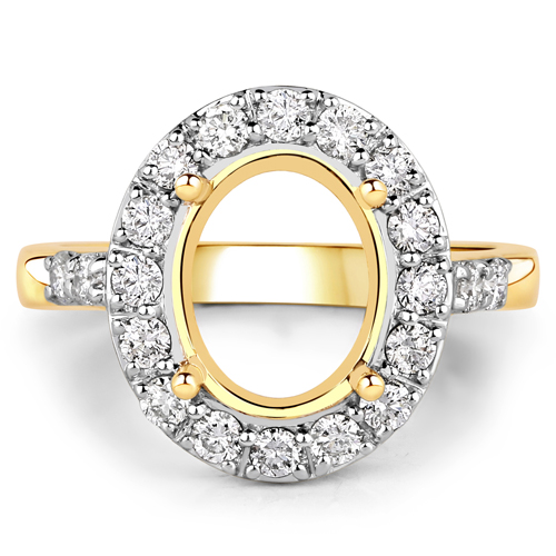 0.60 Carat Genuine White Diamond 14K Yellow Gold Semi Mount Ring - holds 10x8mm Oval Gemstone