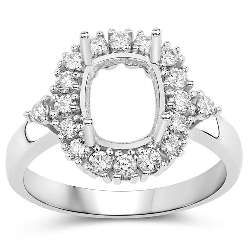 0.54 Carat Genuine White Diamond 14K White Gold Semi Mount Ring - holds 9x7mm Cushion Gemstone