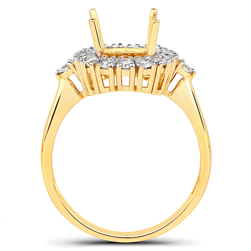 0.54 Carat Genuine White Diamond 14K Yellow Gold Semi Mount Ring - holds 9x7mm Cushion Gemstone