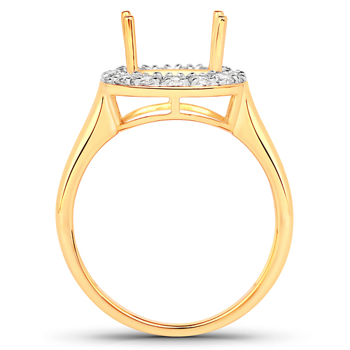 0.51 Carat Genuine White Diamond 14K Yellow Gold Semi Mount Ring - holds 10x8mm Cushion Gemstone