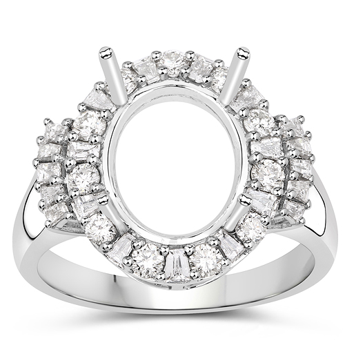 0.83 Carat Genuine White Diamond 14K White Gold Semi Mount Ring - holds 11x9mm Oval Gemstone