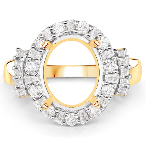 0.83 Carat Genuine White Diamond 14K Yellow Gold Semi Mount Ring - holds 11x9mm Oval Gemstone