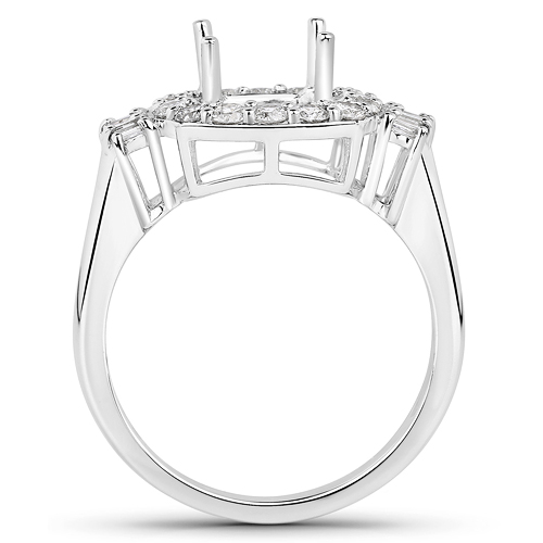 0.73 Carat Genuine White Diamond 14K White Gold Semi Mount Ring - holds 8x8mm Cushion Gemstone
