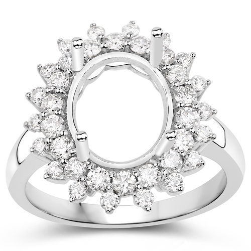 0.79 Carat Genuine White Diamond 14K White Gold Semi Mount Ring - holds 11x9mm Oval Gemstone