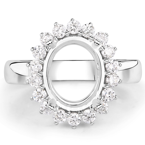 0.54 Carat Genuine White Diamond 14K White Gold Semi Mount Ring - holds 11x9mm Oval Gemstone