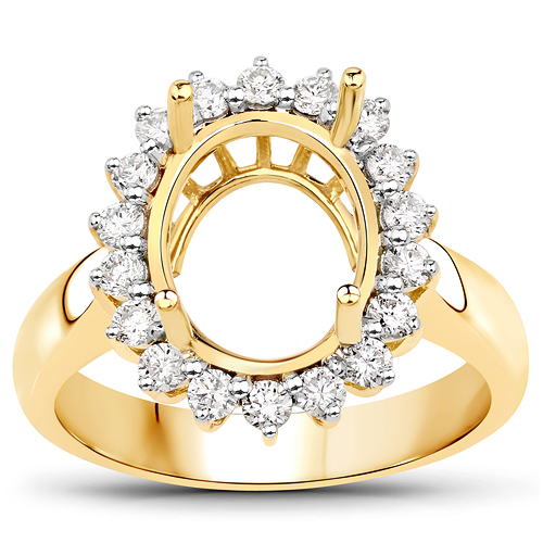 0.54 Carat Genuine White Diamond 14K Yellow Gold Semi Mount Ring - holds 11x9mm Oval Gemstone
