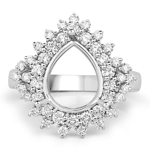 0.89 Carat Genuine White Diamond 14K White Gold Semi Mount Ring - holds 11x9mm Pear Gemstone