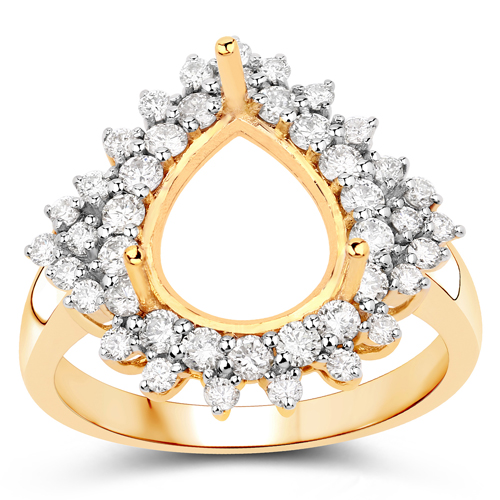 0.89 Carat Genuine White Diamond 14K Yellow Gold Semi Mount Ring - holds 11x9mm Pear Gemstone