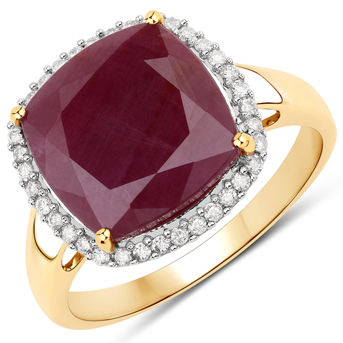 Ruby-6.86 Carat Genuine Ruby and White Diamond 14K Yellow Gold Ring