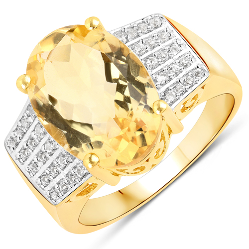 Citrine-14K Yellow Gold Plated 5.52 Carat Genuine Citrine and White Topaz .925 Sterling Silver Ring