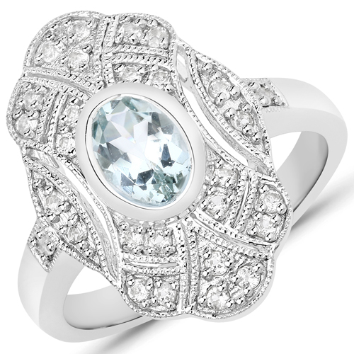 Rings-1.02 Carat Genuine Aquamarine and White Topaz .925 Sterling Silver Ring
