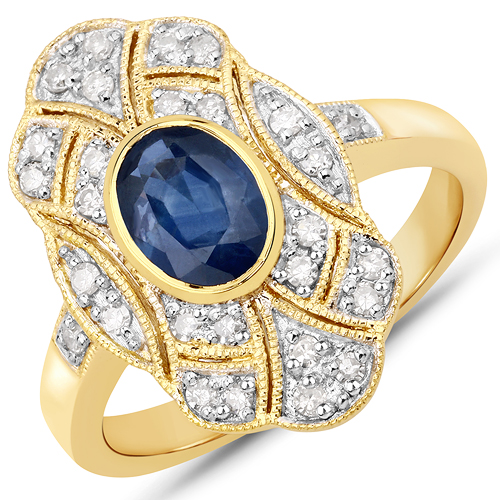 Sapphire-1.29 Carat Genuine Blue Sapphire and White Diamond .925 Sterling Silver Ring