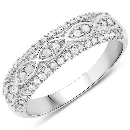 Diamond-0.36 Carat Genuine White Diamond .925 Sterling Silver Ring